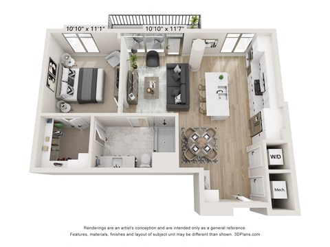 Floor plan for 1 bed, 1 bath, 828 sqft